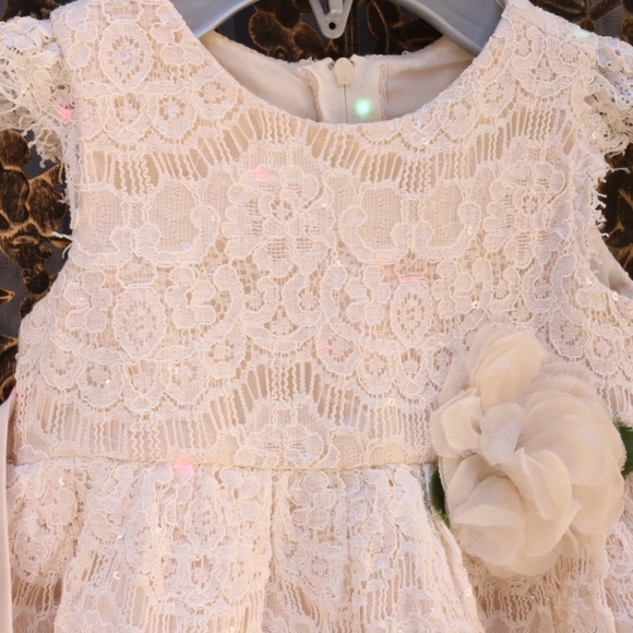 Rare editions Baby girls dress, cream lace with subtle sequins size 6M - Picture 3 of 5